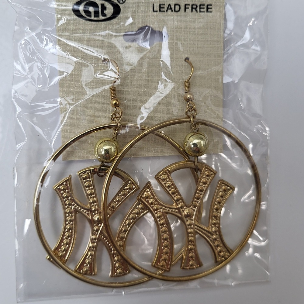 NY Yankees Earrings Gold Tone Hoop Baseball MLB New York NY‎ Fashion Jewelry